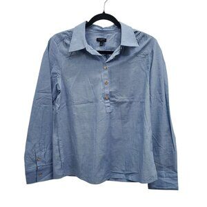 Talbots Petite Blue Chambray 100%‎ Cotton 1/3 Button Long Sleeve Pullover Sz SP